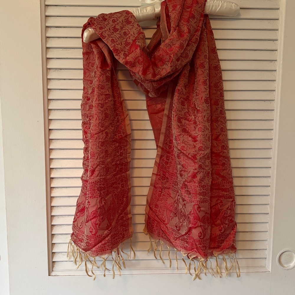 Red and a little gold Patterned silk Scarf